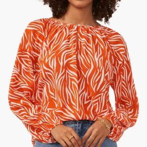 Vince Camuto Etched Zebra Printed Keyhole Blouse Top Billowed Sleeves Sz S - EUC